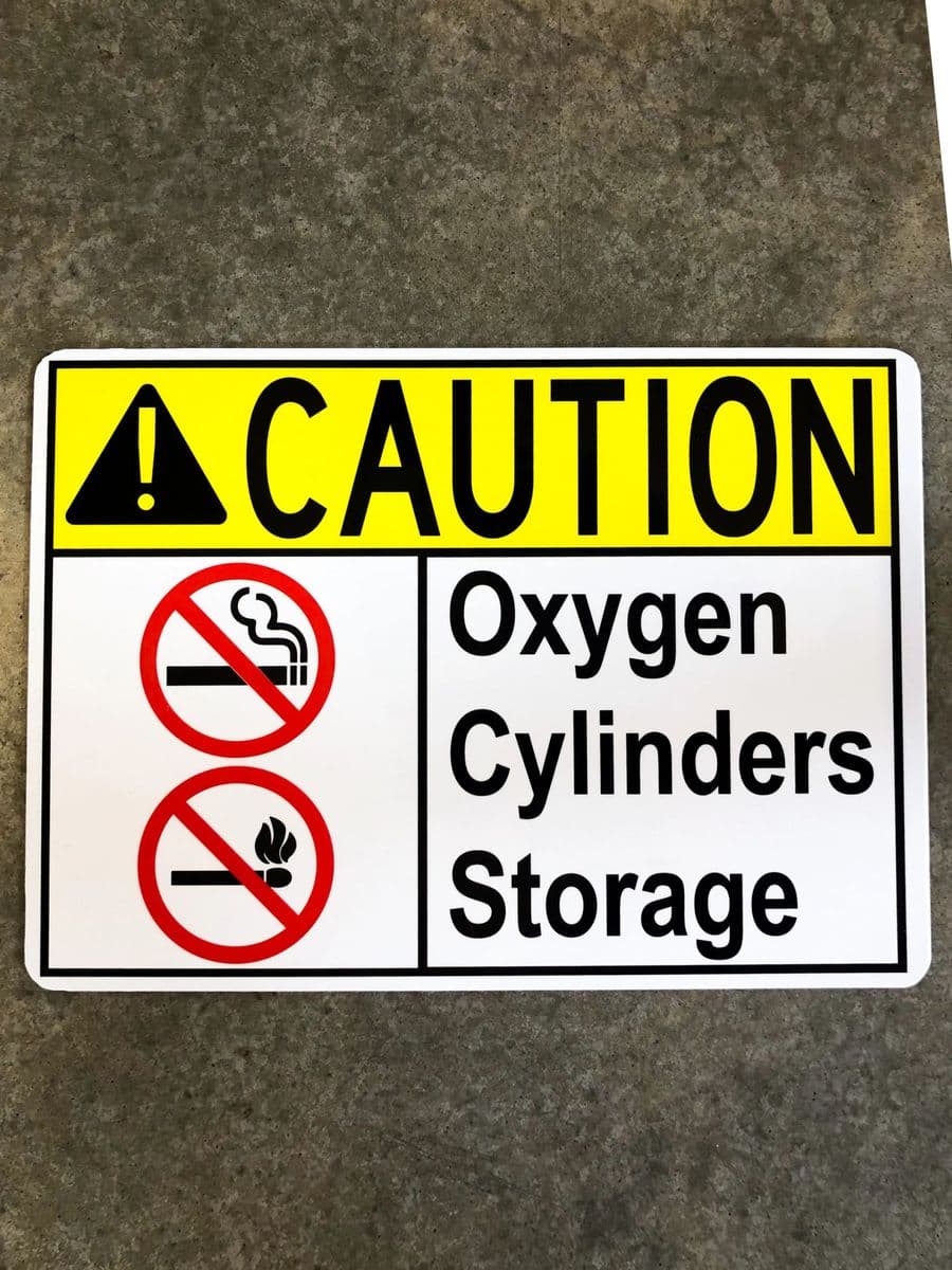 OSHA-style Caution sign for oxygen cylinder storage