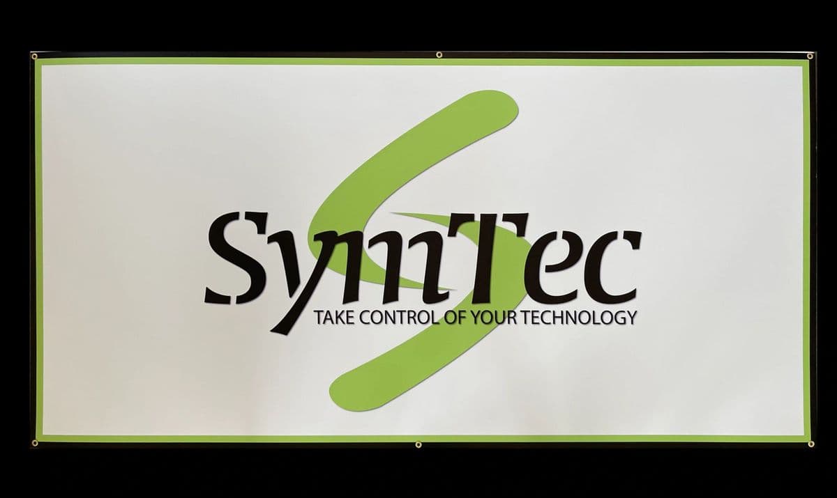SymTec vinyl banner with reinforced edges and metal grommets